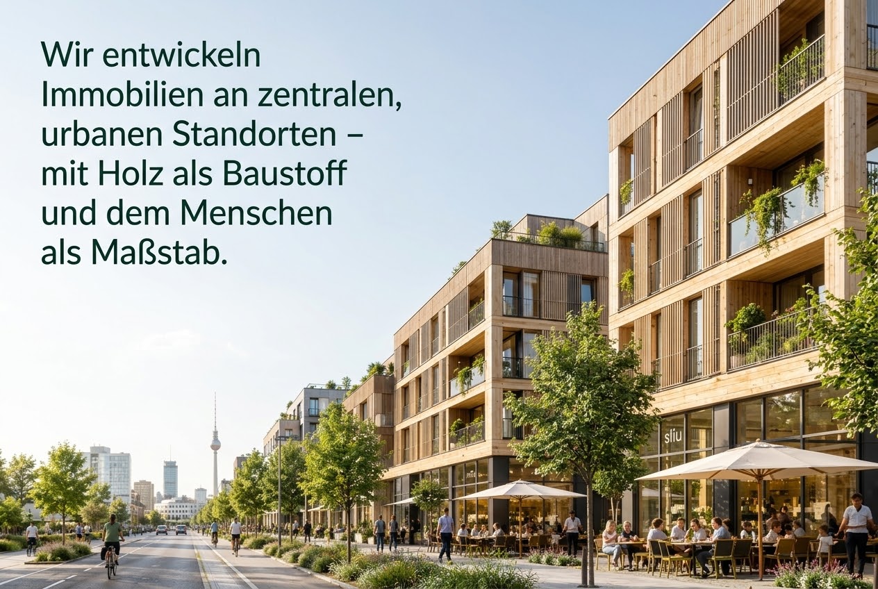 Wir entwickeln Immobilien an zentralen, urbanen Standorten – mit Holz als Baustoff und dem Menschen als Maßstab.